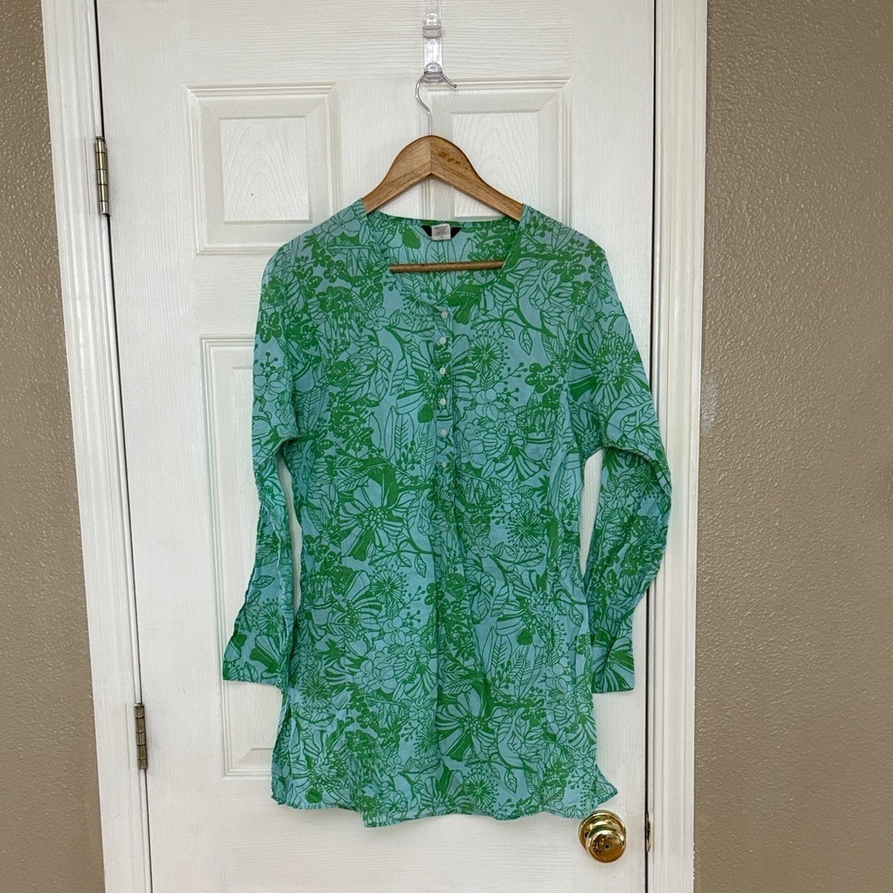 J. Crew Mint and Green Floral Blouse